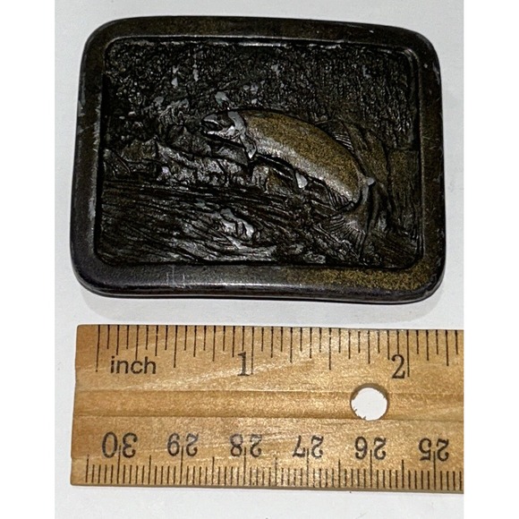 Belt Buckle Trout 1977 Indiana Metal Craft Brass Plated 197 Stream Fish Vintage - Picture 10 of 11